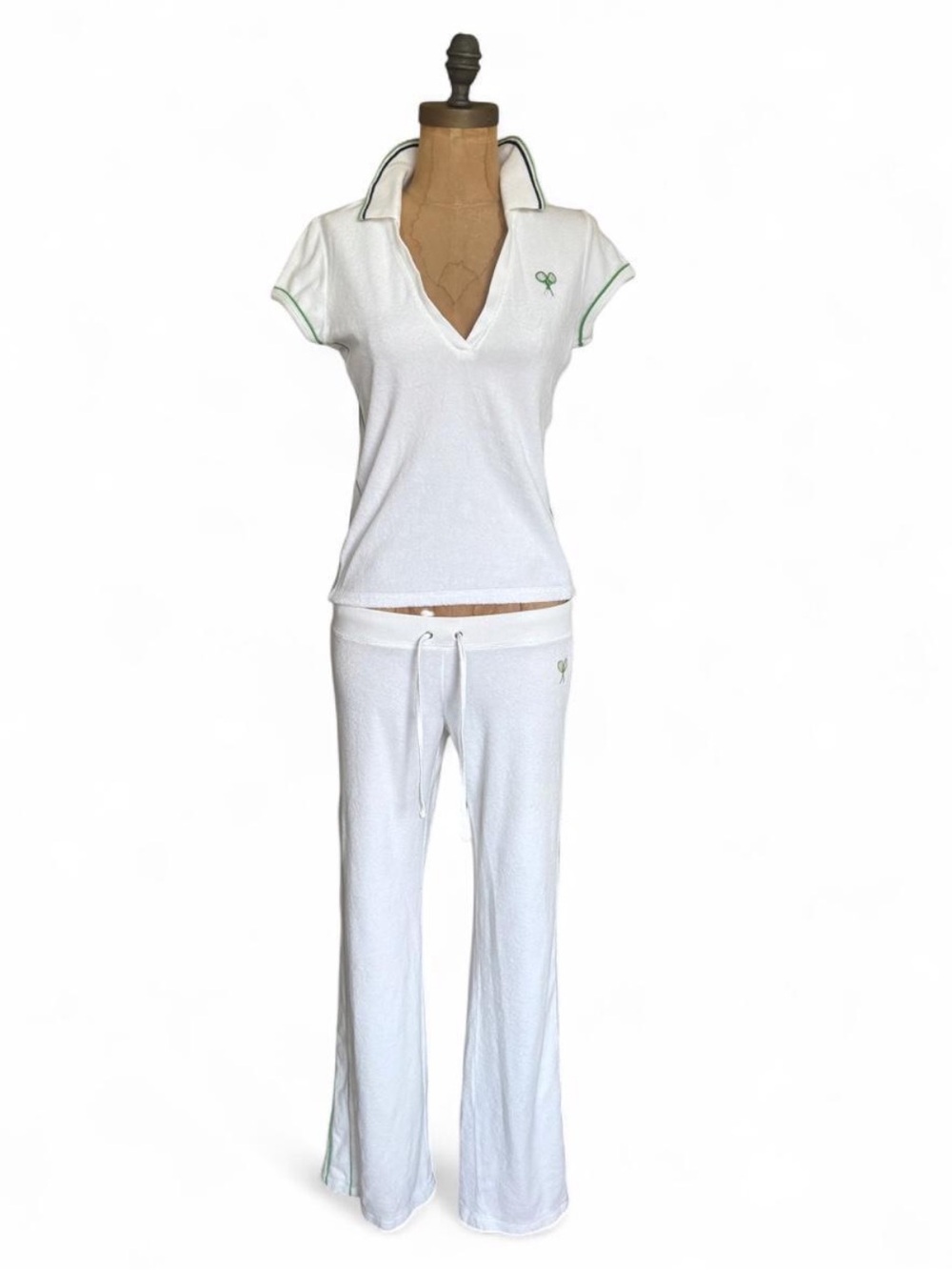 Women’s White Lounge Polo Top & Drawstring Pants Set